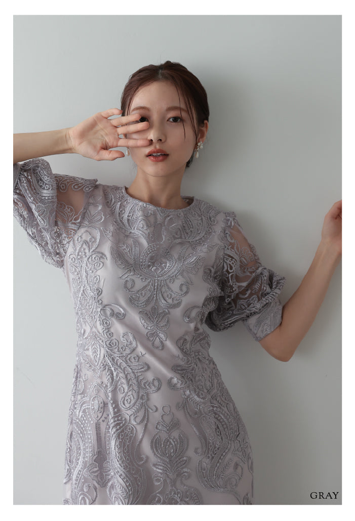 エンブロイダリーコクーンドレス h321157-グレー