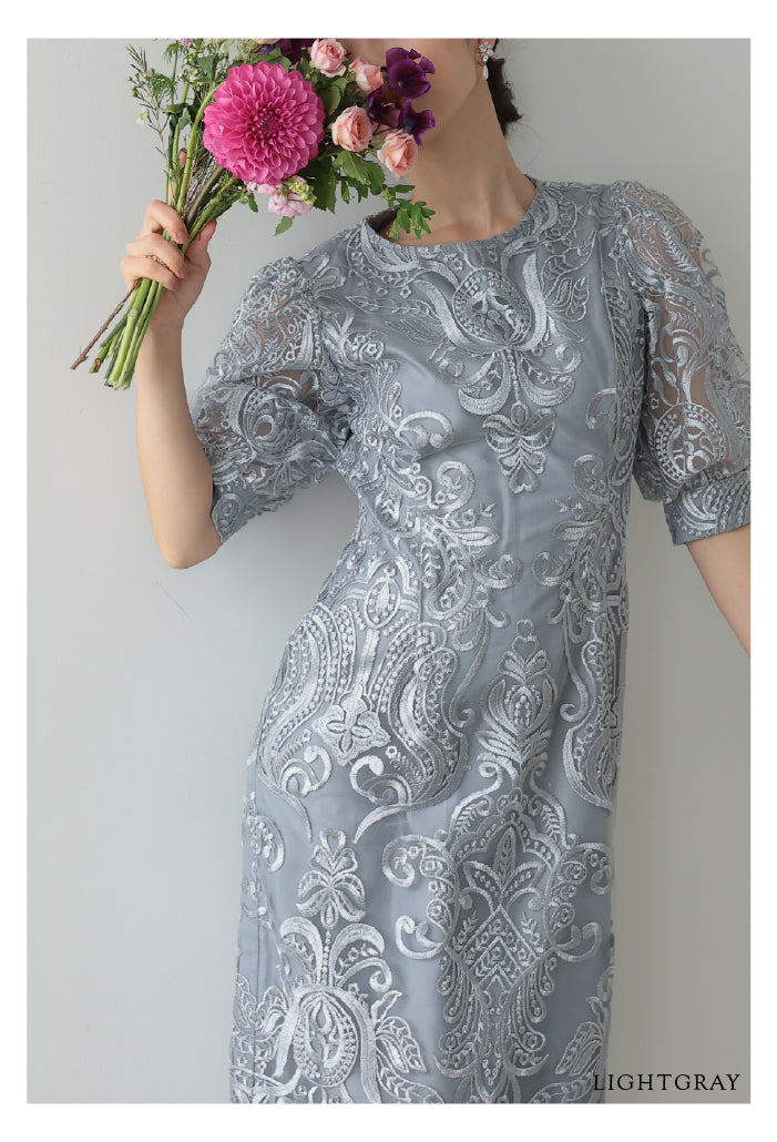 エンブロイダリーコクーンドレス h321157-ライトグレー