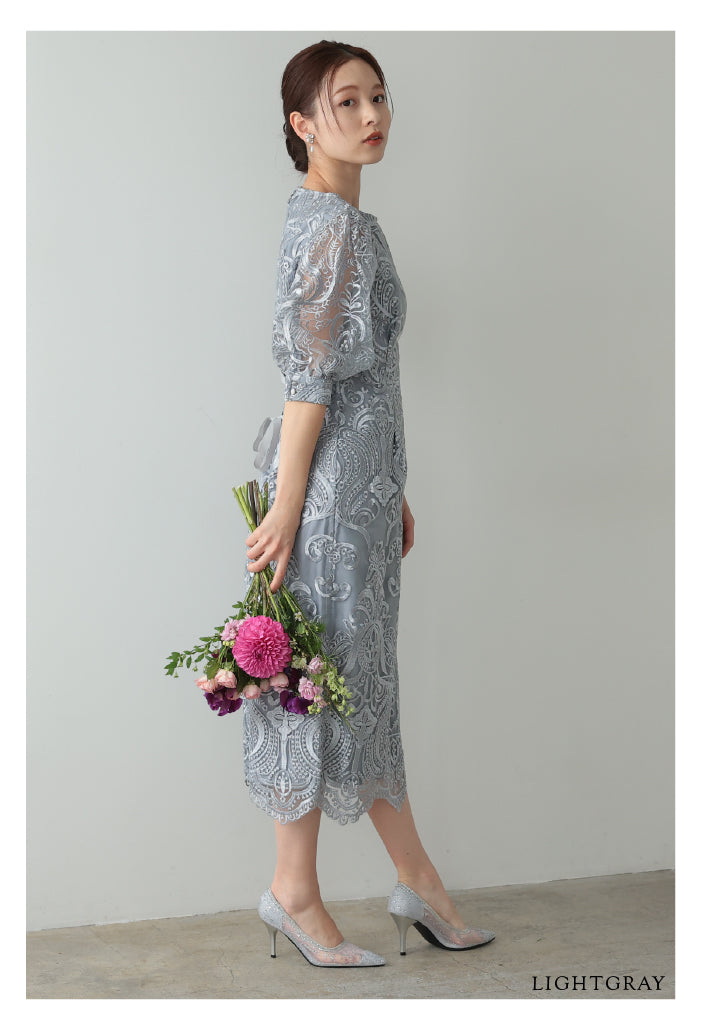 エンブロイダリーコクーンドレス h321157-ライトグレー