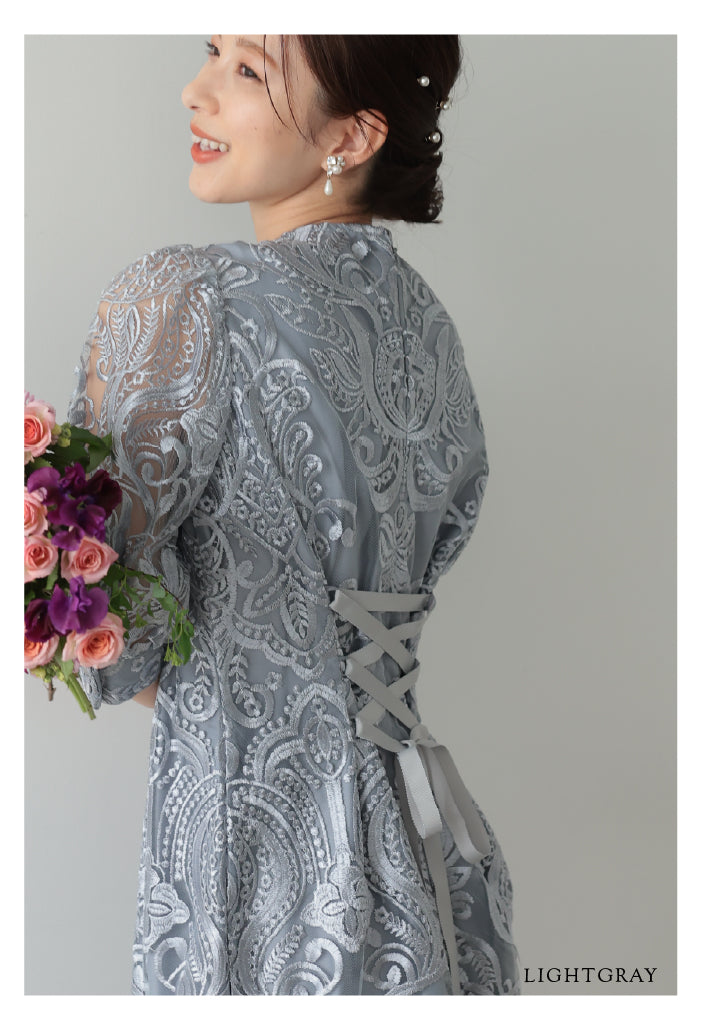 エンブロイダリーコクーンドレス h321157-ライトグレー