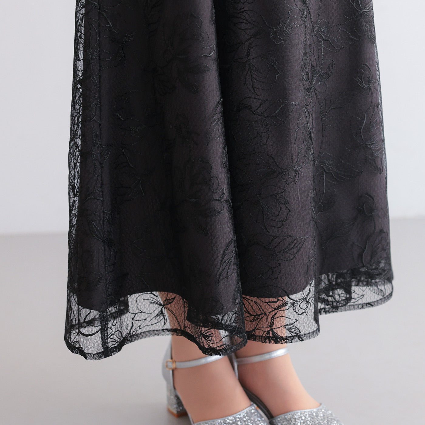 【S~L】シアーレースボレロセットドレス h325280 ブラック