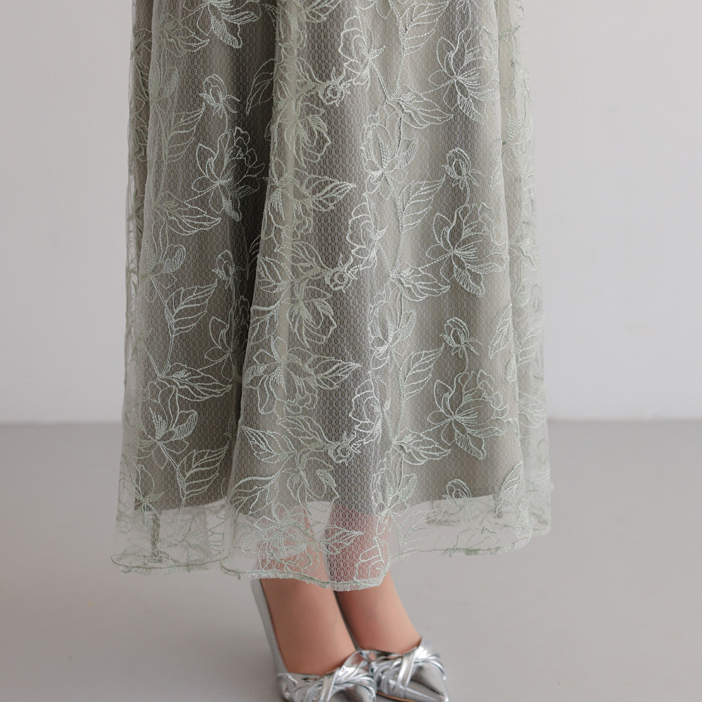 【S~L】シアーレースボレロセットドレス h325280 グリーン