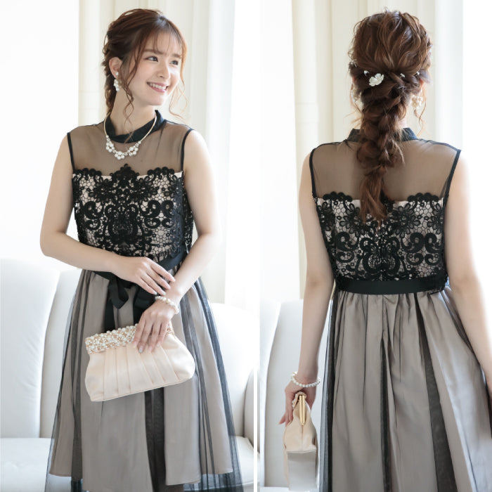 シアー切替えレースワンピース 105031ネイビー