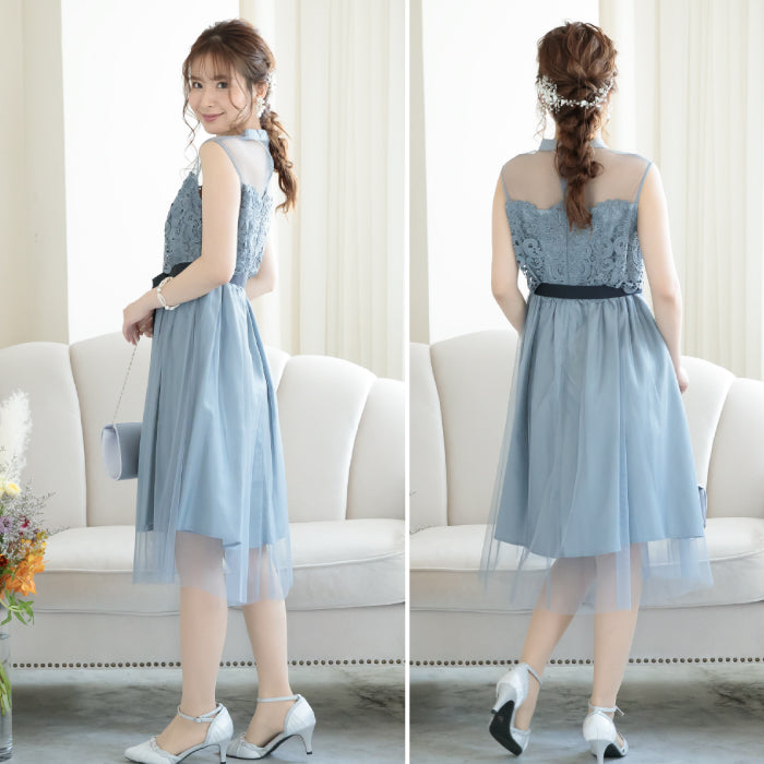 シアー切替えレースワンピース 105031ネイビー