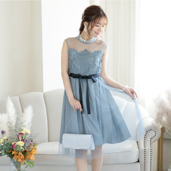 シアー切替えレースワンピース 105031ネイビー