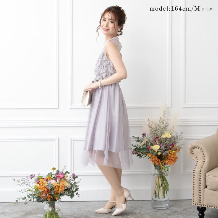 シアー切替えレースワンピース 105031ネイビー