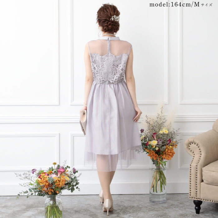 シアー切替えレースワンピース 105031ネイビー