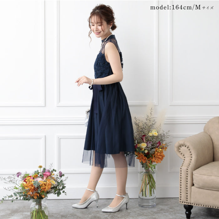 シアー切替えレースワンピース 105031ネイビー