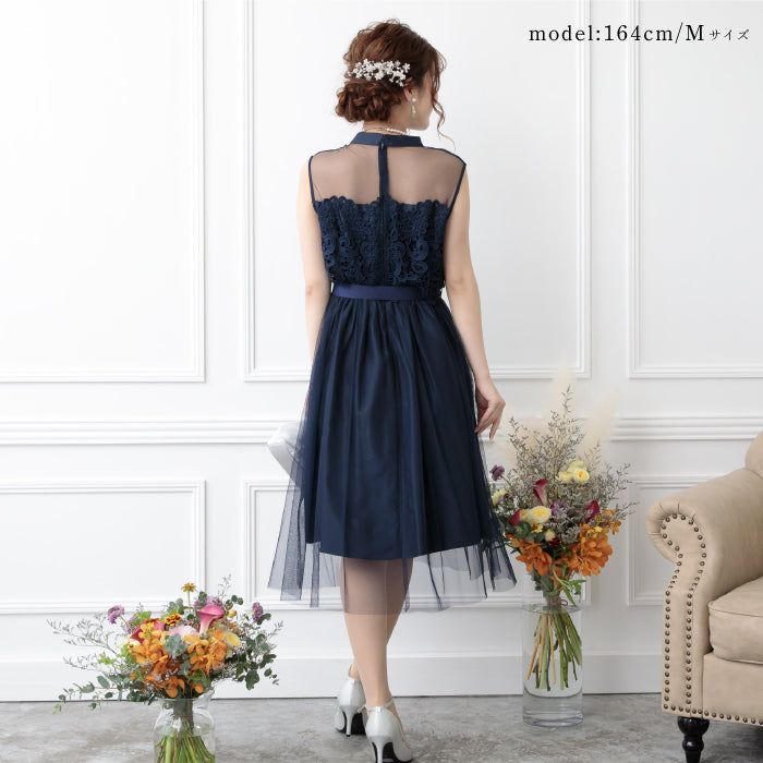 シアー切替えレースワンピース 105031ネイビー