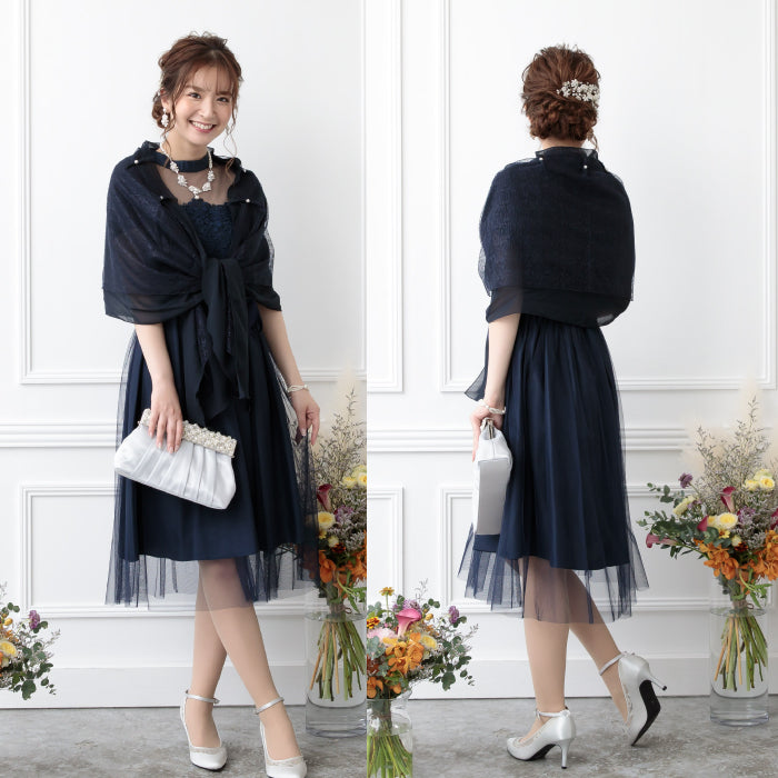 シアー切替えレースワンピース 105031ネイビー