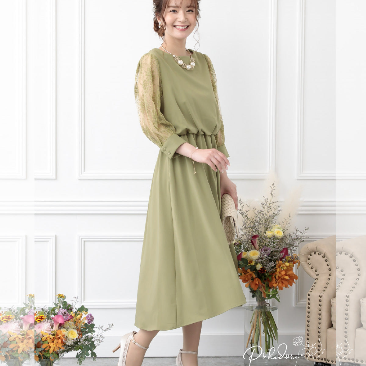 S ～ 4L 】プラスサイズ かわいい 袖あり パーティードレス 二次会  