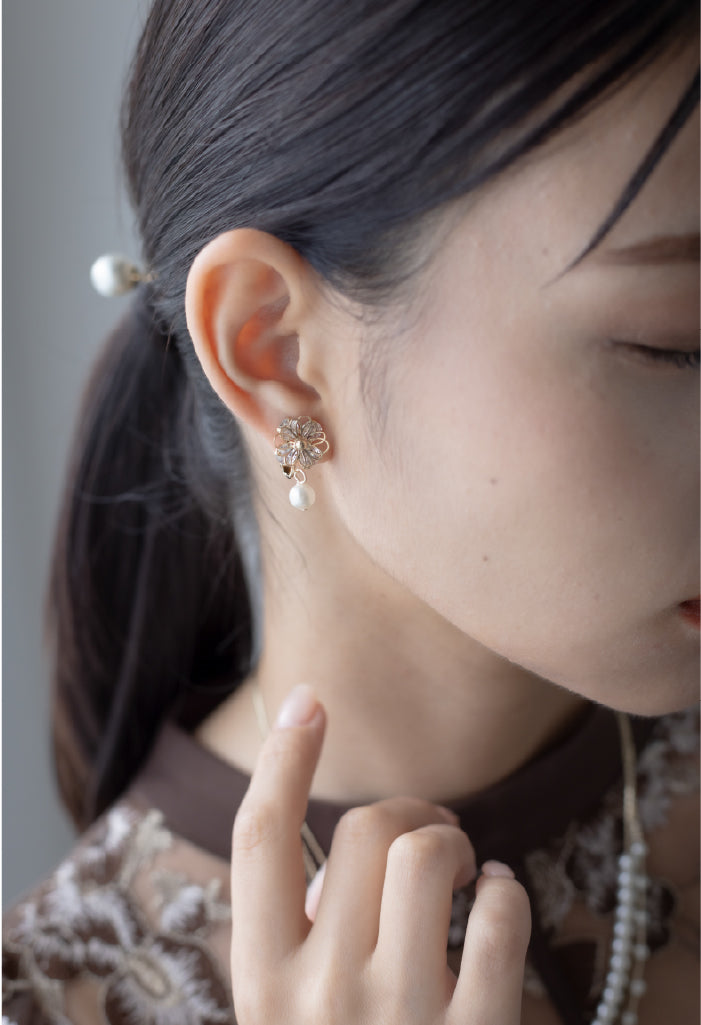 ビジューフラワーパールイヤリング/ピアス 50170