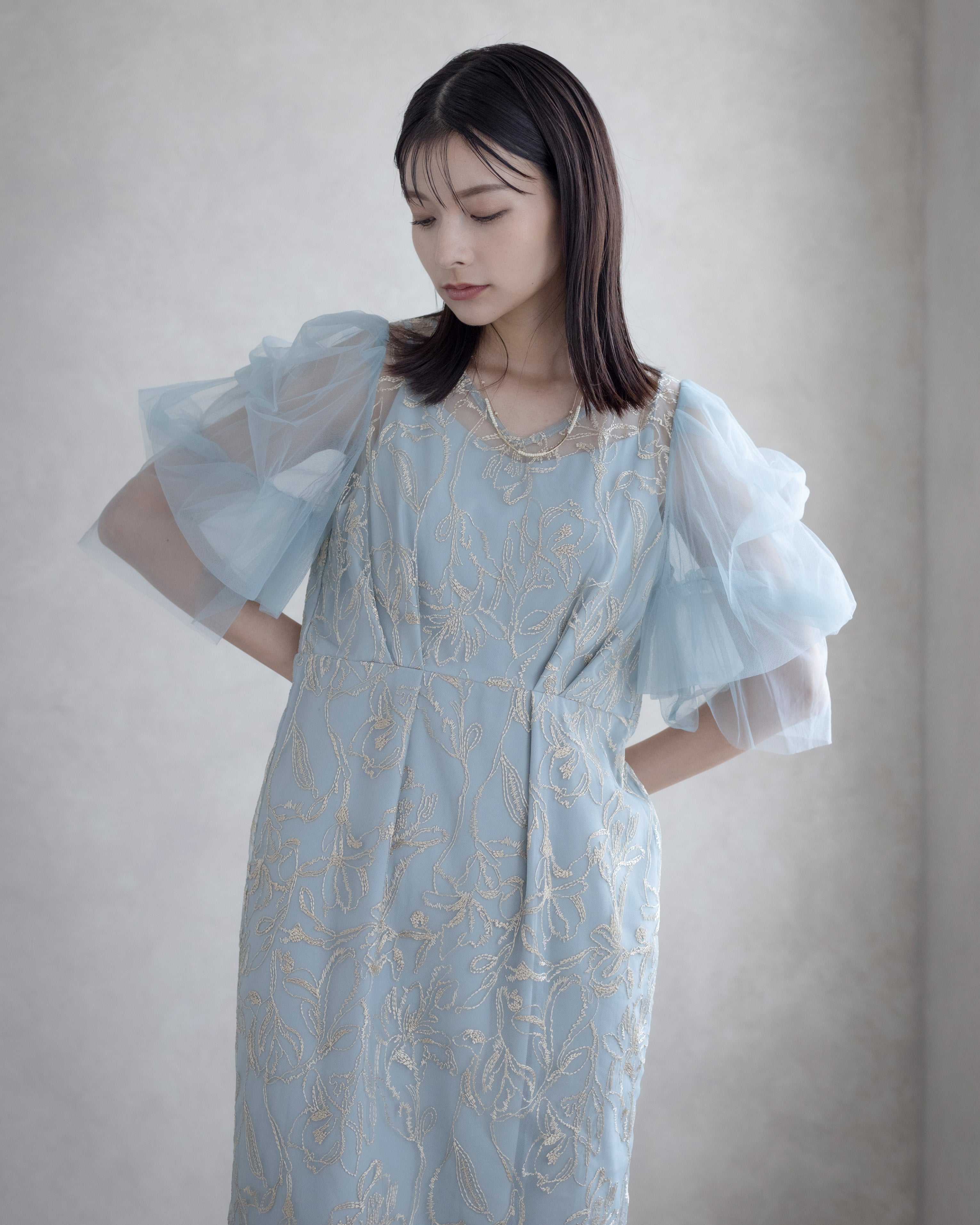 [ Dorry doll ] Fluffy sleeve pencil dress　9382-イエロー