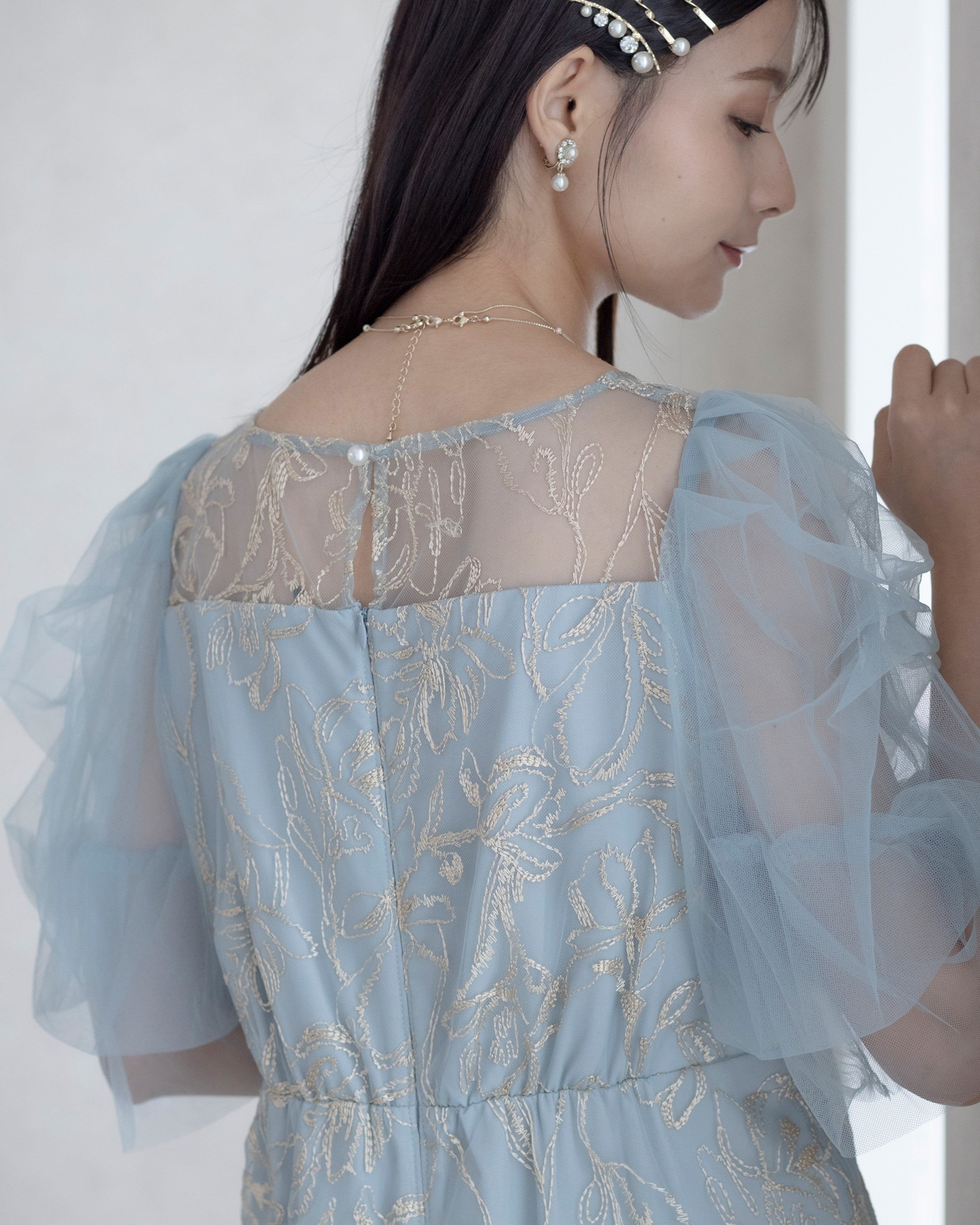[ Dorry doll ] Fluffy sleeve pencil dress　9382-イエロー