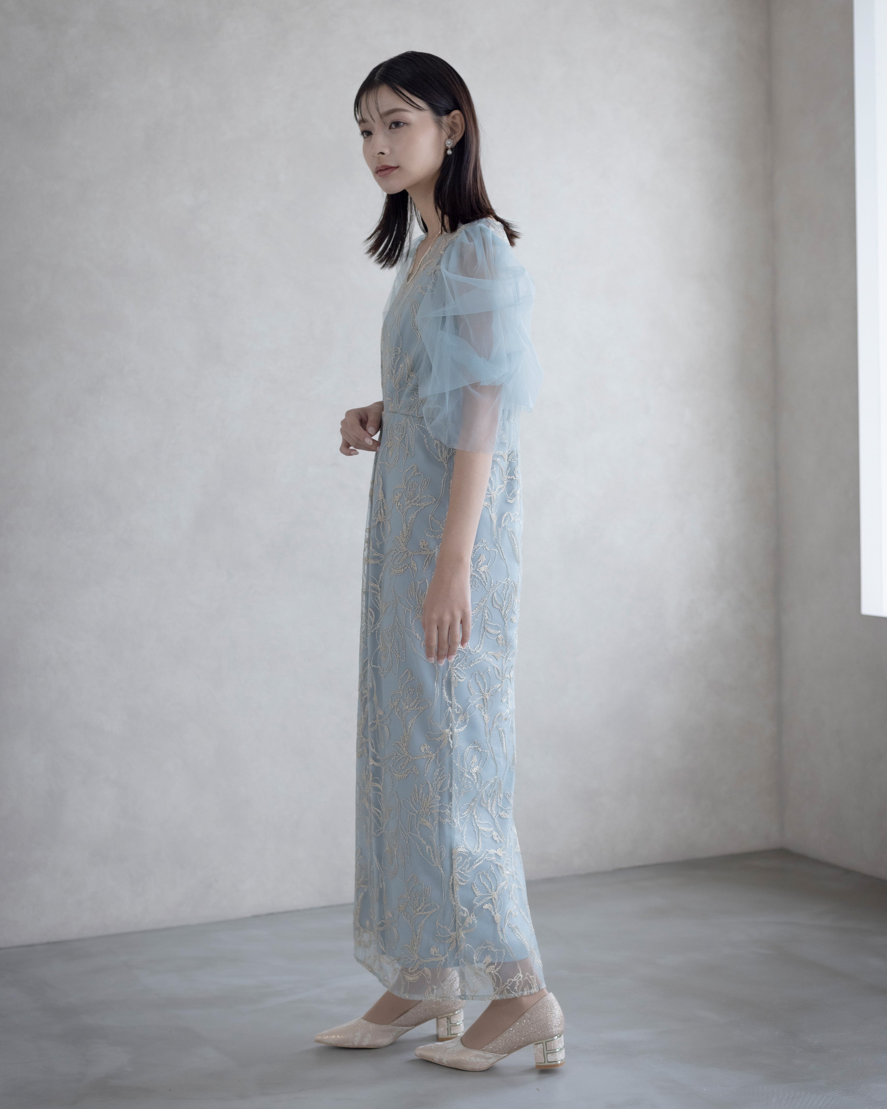 [ Dorry doll ] Fluffy sleeve pencil dress　9382-イエロー