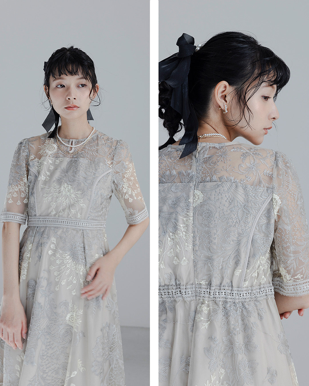 [ Dorry doll ] ラダーレースドレス　as25636-グレイッシュベージュ