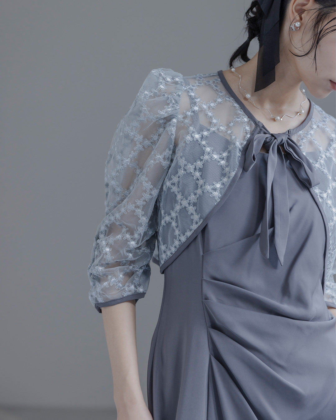 [ Dorry doll ] レースボレロ×ドレープドレス　as25681 グレー