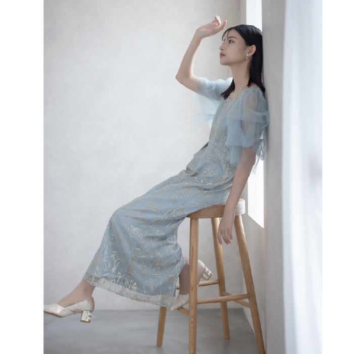 [ Dorry doll ] Fluffy sleeve pencil dress　9382-イエロー