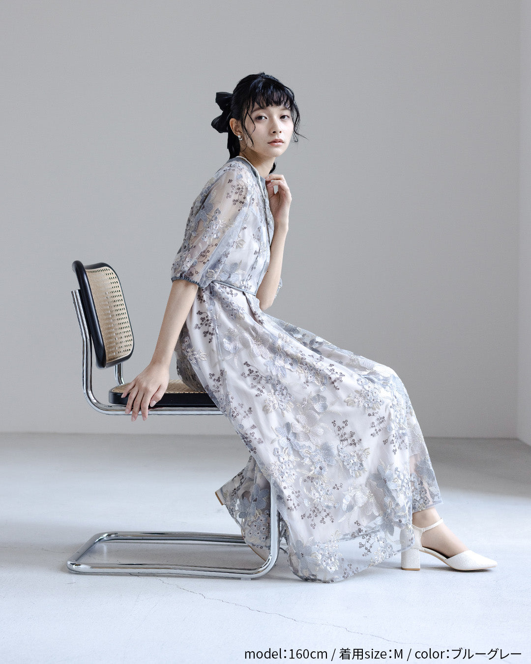 [ Dorry doll ] フラワーエンブロイダリードレス　9447-bluegray