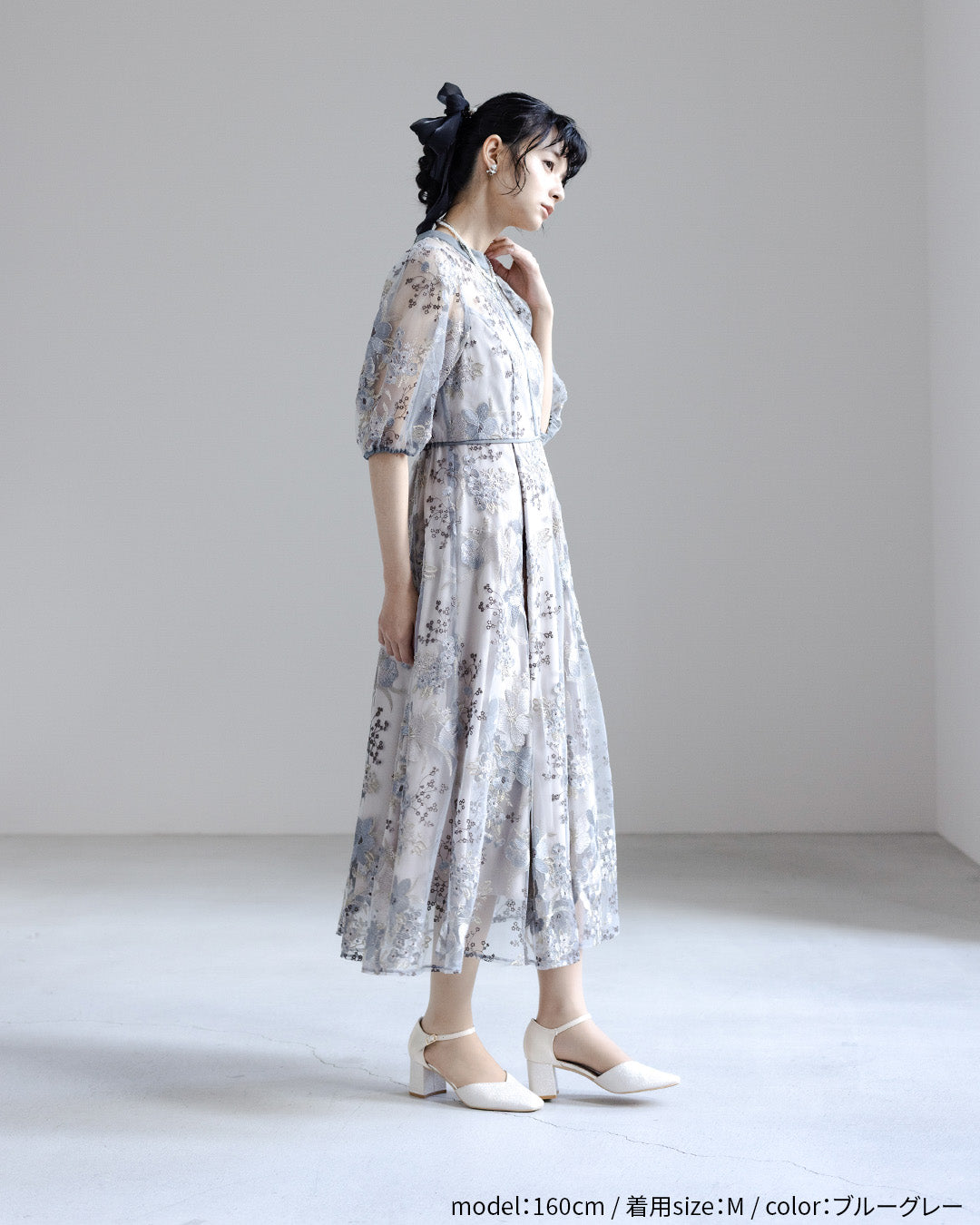 [ Dorry doll ] フラワーエンブロイダリードレス　9447-bluegray