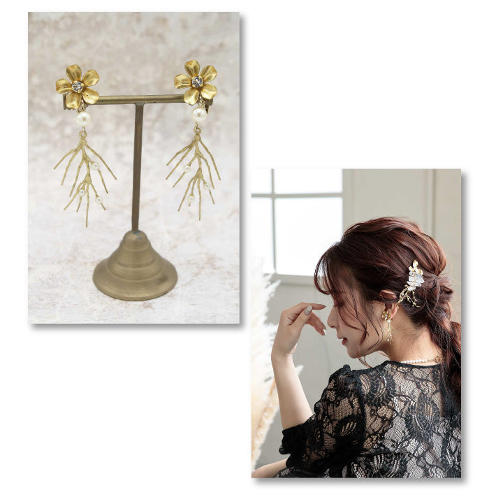 Brass twig flowerイヤリング　bh006