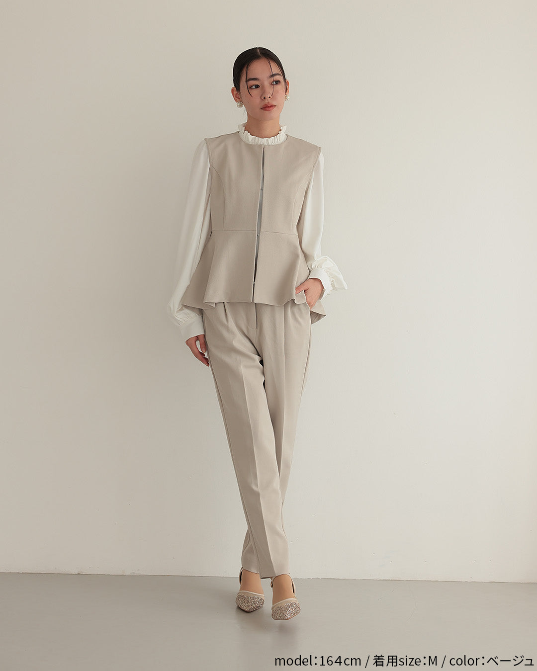 [ Placebo ] 【手洗いOK】クルーネックベストセットアップスーツ３点セット h125604 ベージュ