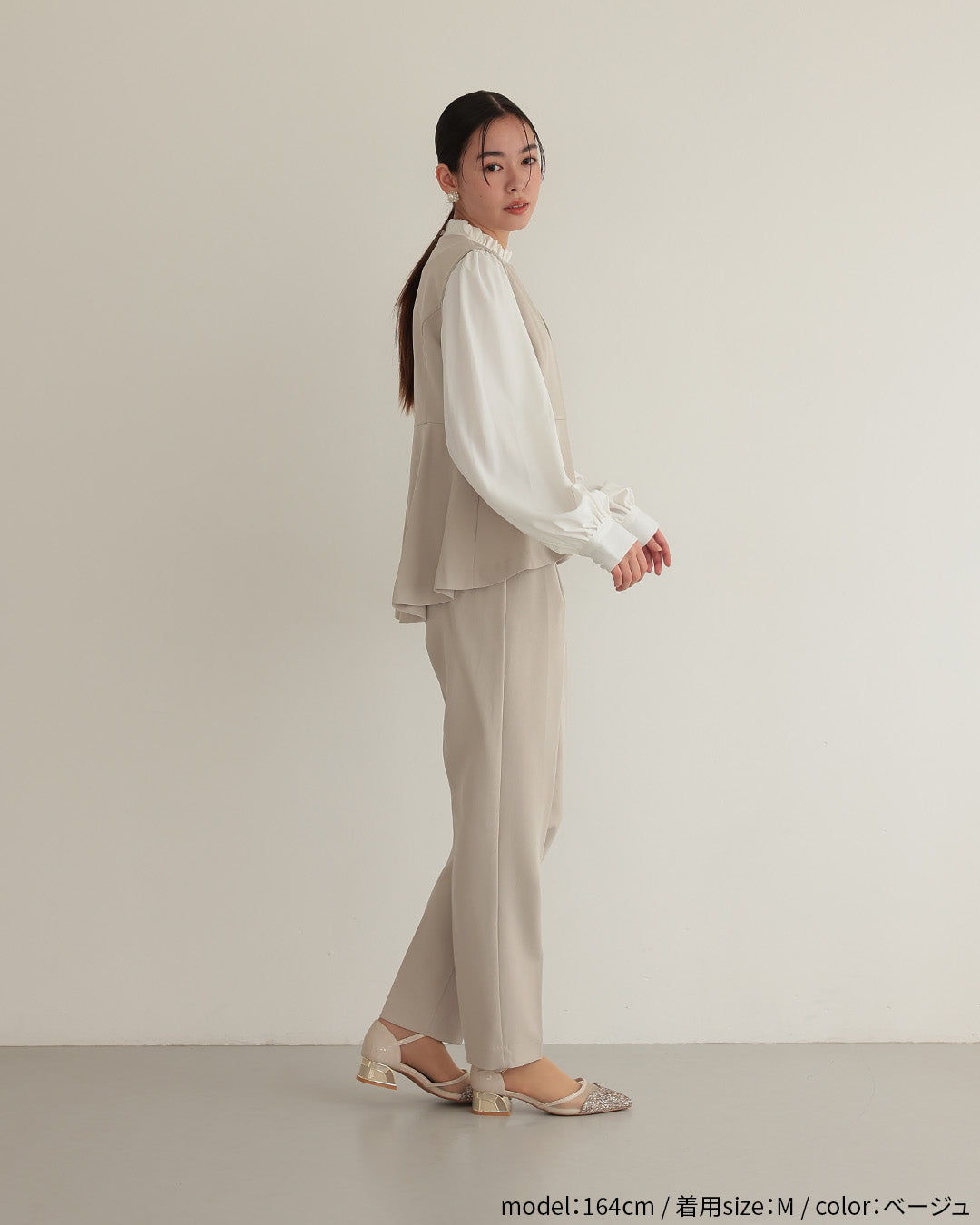 [ Placebo ] 【手洗いOK】クルーネックベストセットアップスーツ３点セット h125604 ベージュ