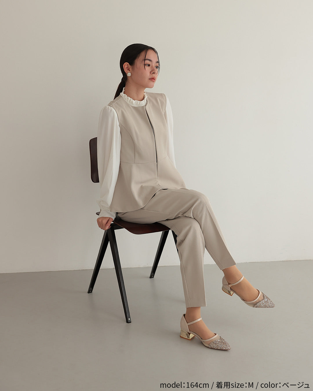 [ Placebo ] 【手洗いOK】クルーネックベストセットアップスーツ３点セット h125604 ベージュ