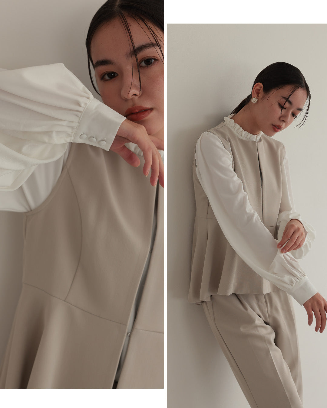 [ Placebo ] 【手洗いOK】クルーネックベストセットアップスーツ３点セット h125604 ベージュ