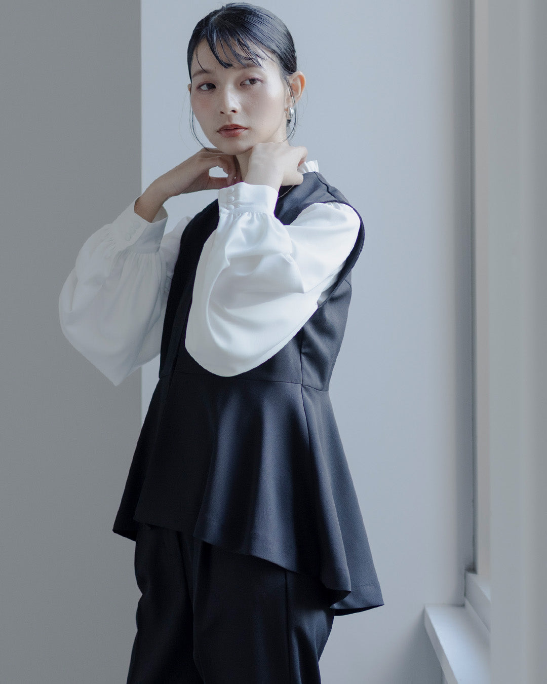 [ Placebo ] 【手洗いOK】クルーネックベストセットアップスーツ３点セット h125604 ブラック