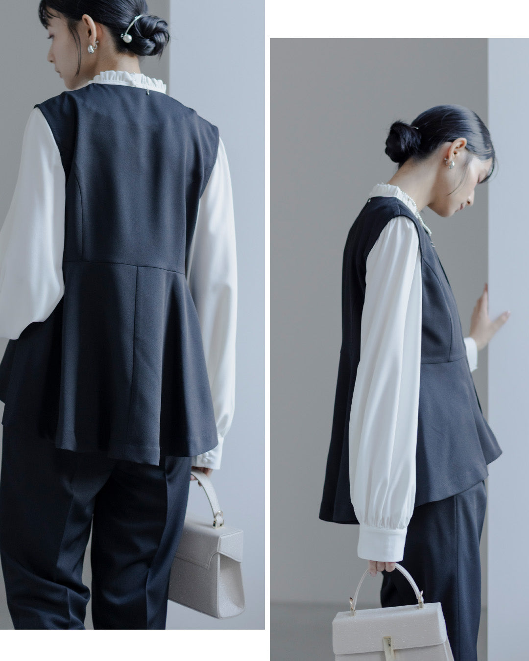 [ Placebo ] 【手洗いOK】クルーネックベストセットアップスーツ３点セット h125604 ブラック