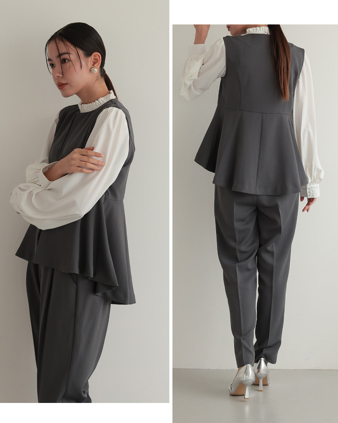 [ Placebo ] 【手洗いOK】クルーネックベストセットアップスーツ３点セット h125604 チャコール