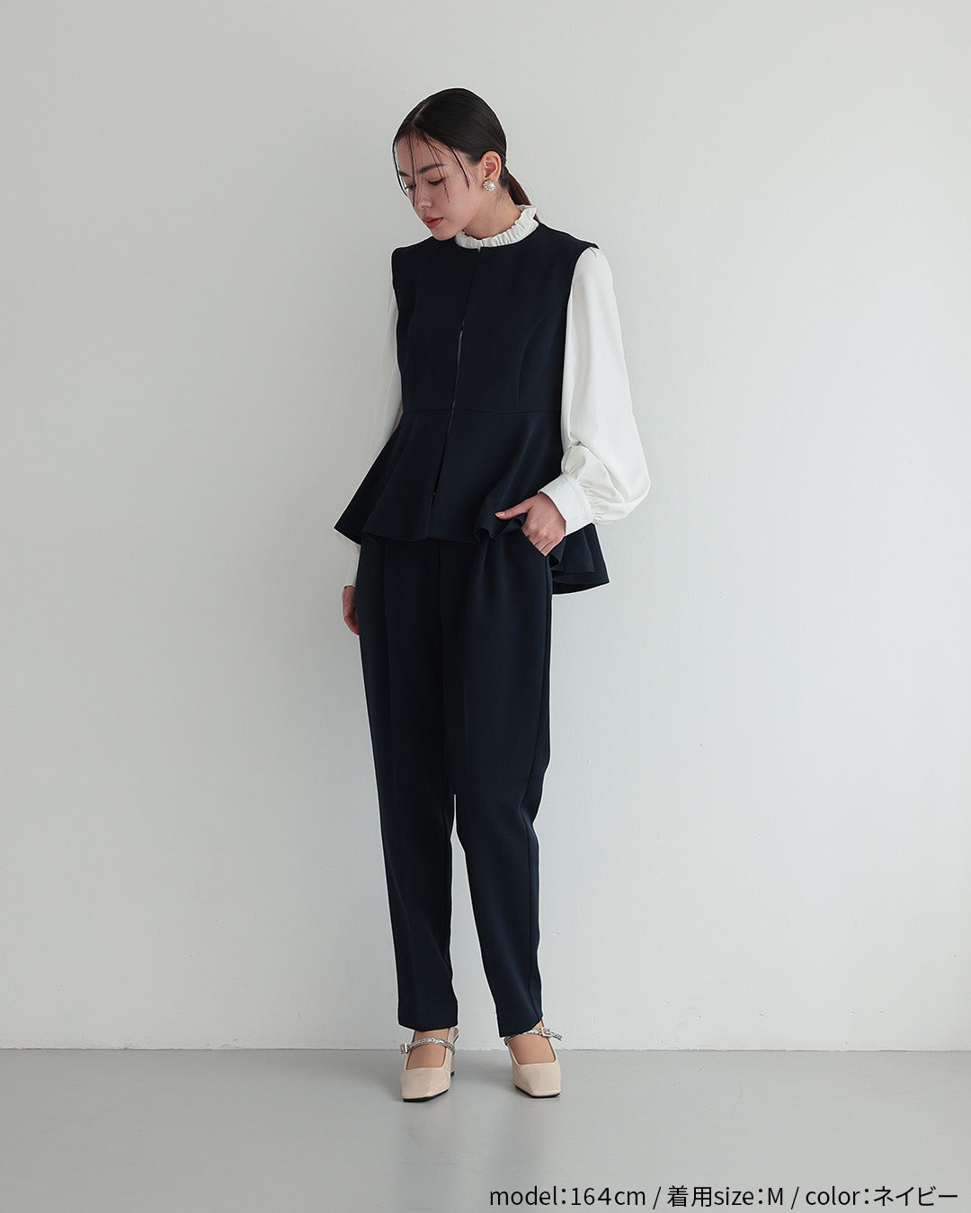 [ Placebo ] 【手洗いOK】クルーネックベストセットアップスーツ３点セット h125604 ネイビー