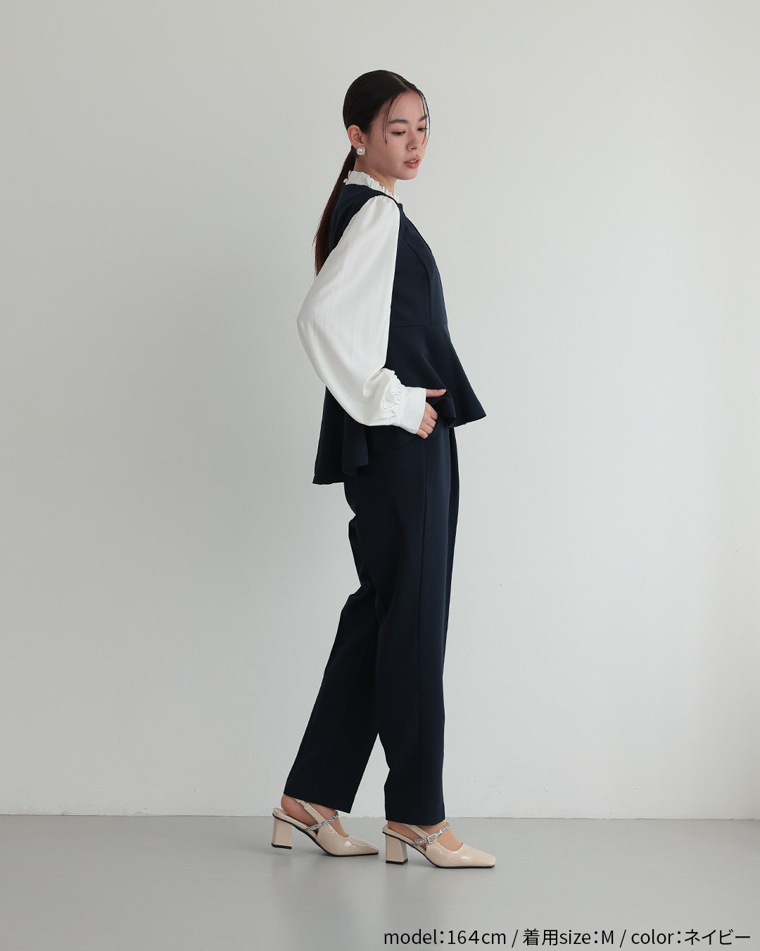 [ Placebo ] 【手洗いOK】クルーネックベストセットアップスーツ３点セット h125604 ネイビー