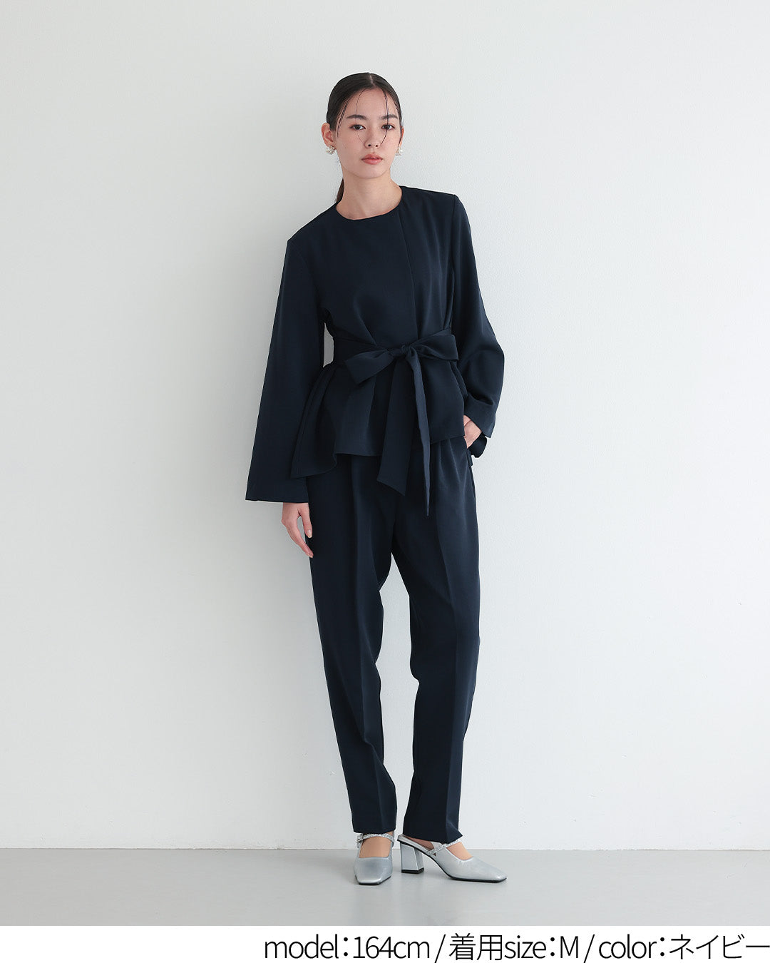 [ Placebo ] 【手洗いOK】リボンペプラムセットアップスーツ  h125605 ネイビー