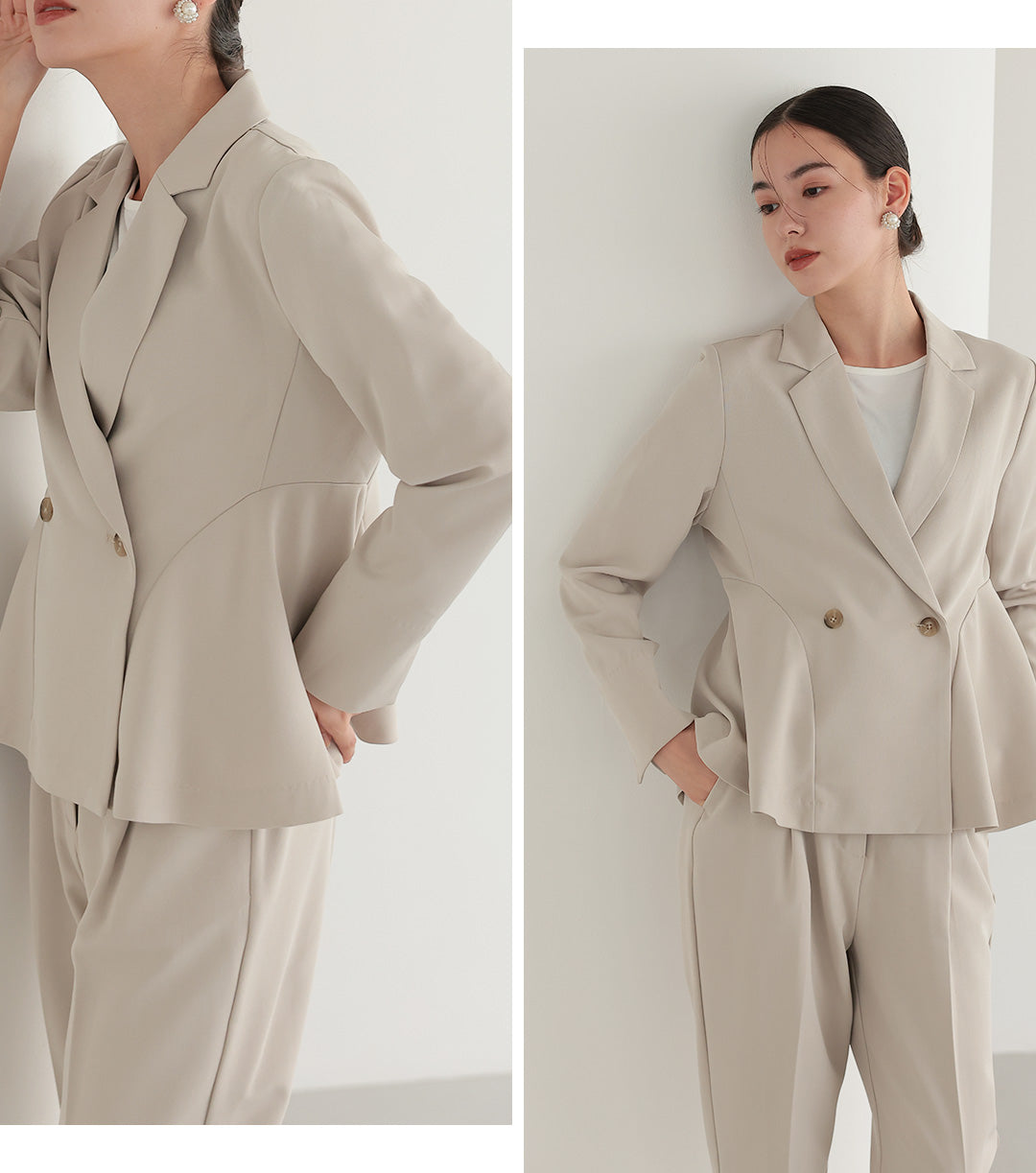 サイドフレアセットアップスーツ ベージュ｜結婚式・お呼ばれ