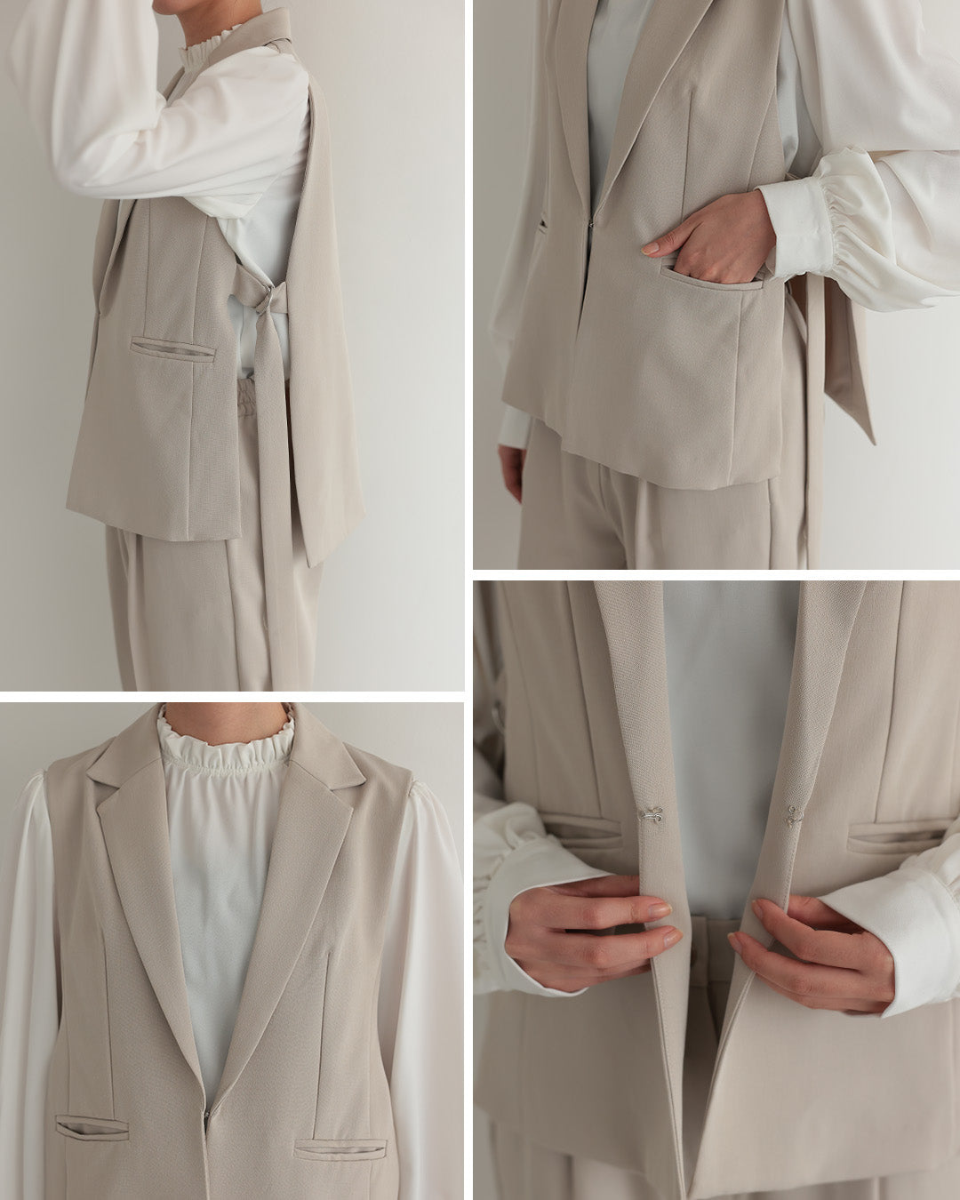 [ Placebo ] 【手洗いOK】サイドベルトジレセットアップスーツ3点セット  h125607 チャコール