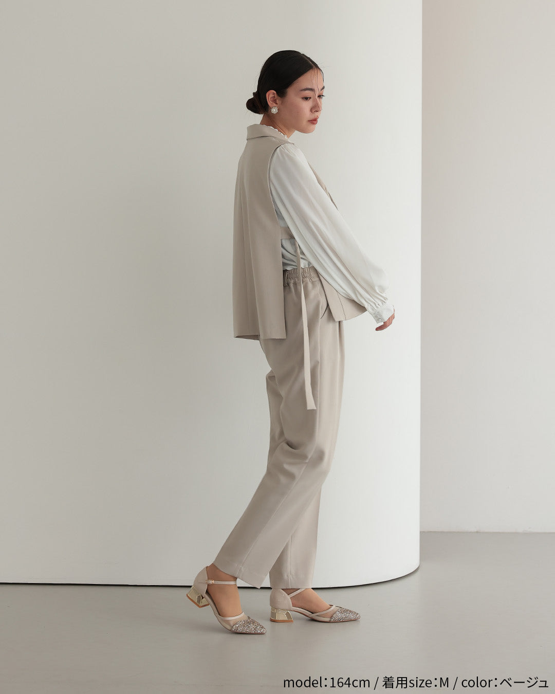 [ Placebo ] 【手洗いOK】サイドベルトジレセットアップスーツ3点セット  h125607 ベージュ