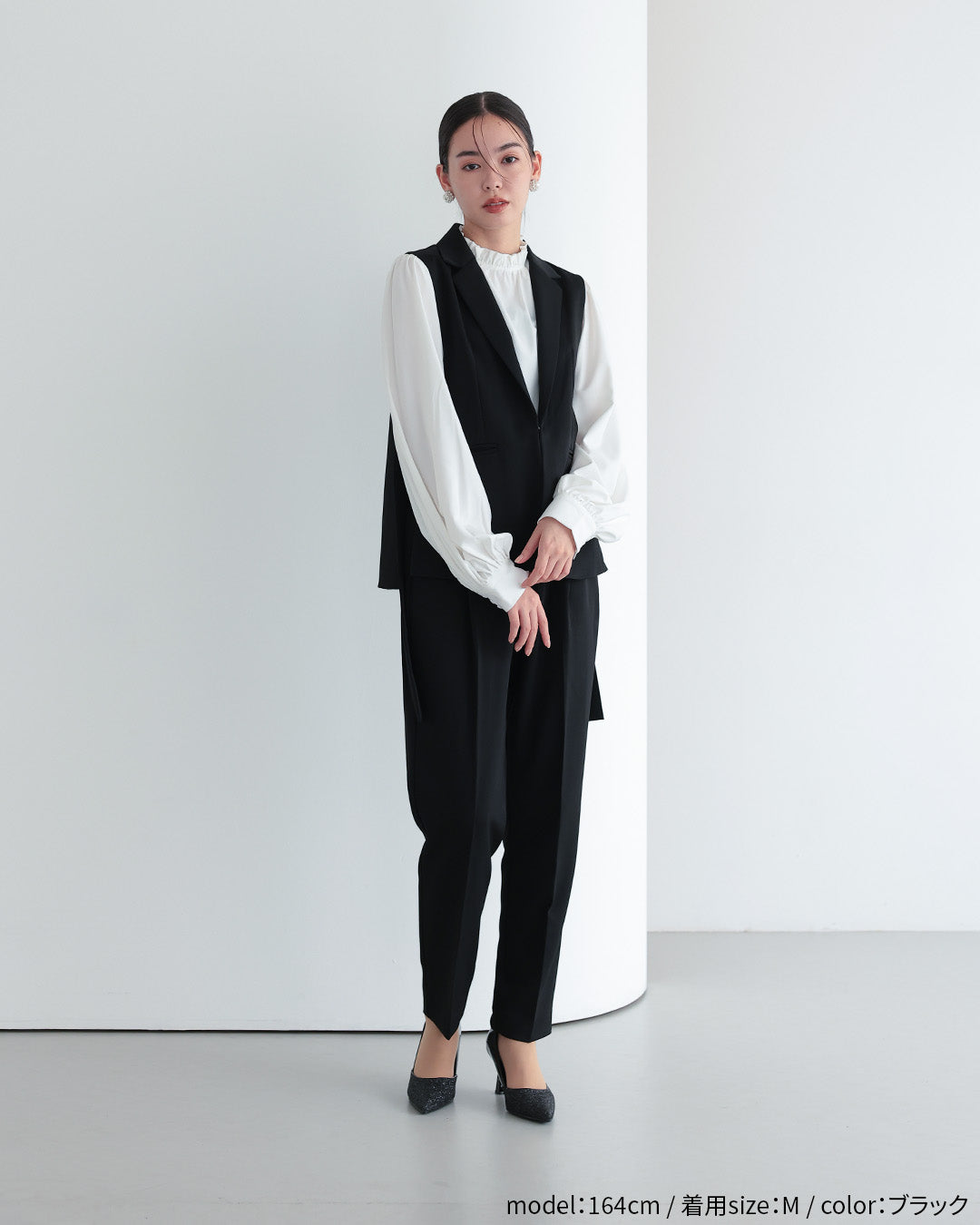 [ Placebo ] 【手洗いOK】サイドベルトジレセットアップスーツ3点セット  h125607 ブラック