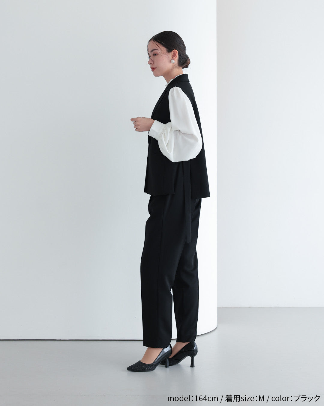 [ Placebo ] 【手洗いOK】サイドベルトジレセットアップスーツ3点セット  h125607 ブラック