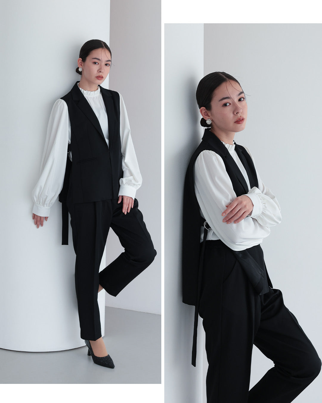 [ Placebo ] 【手洗いOK】サイドベルトジレセットアップスーツ3点セット  h125607 ブラック