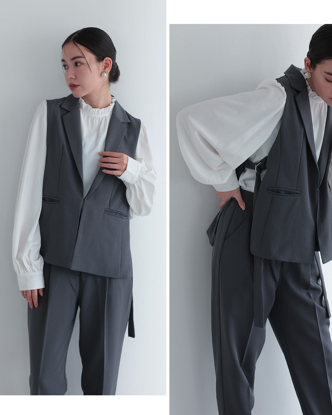 [ Placebo ] 【手洗いOK】サイドベルトジレセットアップスーツ3点セット  h125607 チャコール