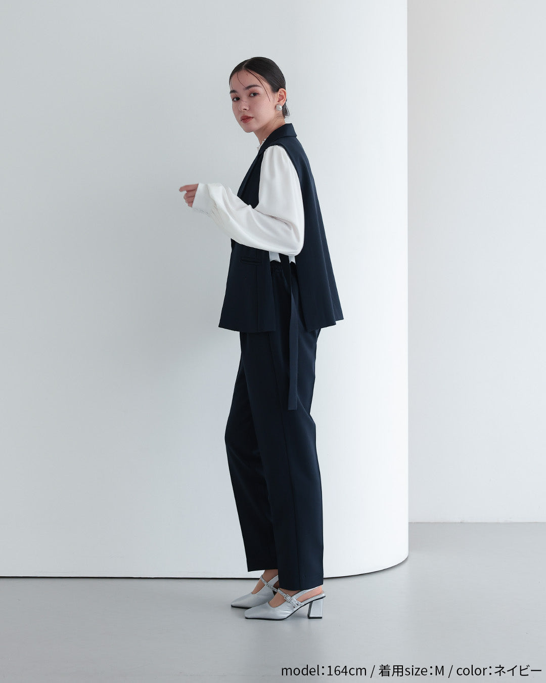 [ Placebo ] 【手洗いOK】サイドベルトジレセットアップスーツ3点セット  h125607 ネイビー