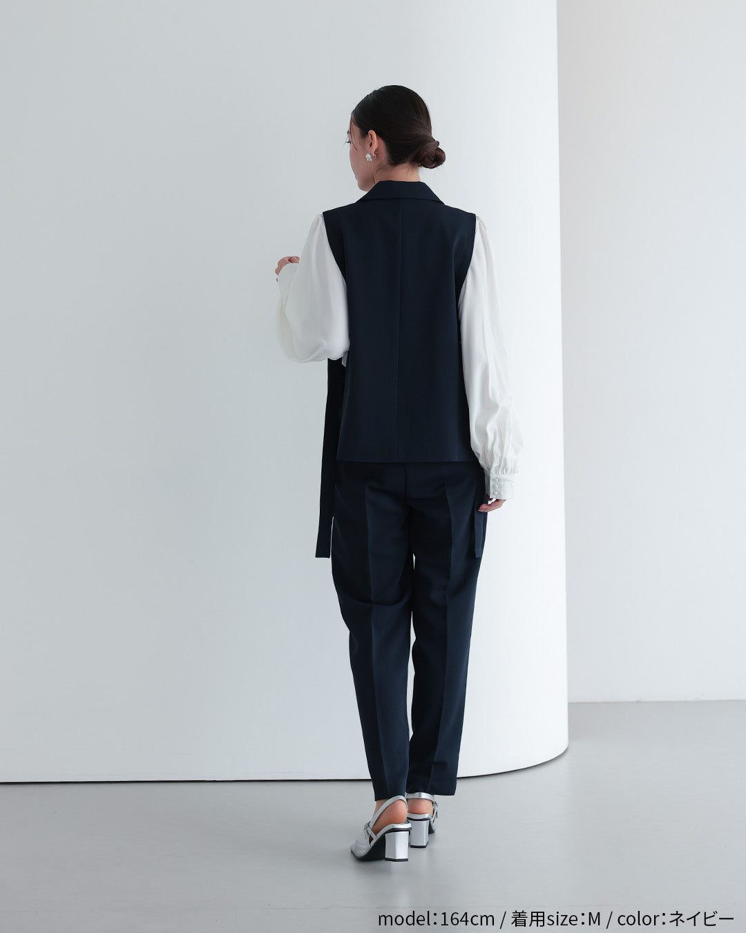 [ Placebo ] 【手洗いOK】サイドベルトジレセットアップスーツ3点セット  h125607 ネイビー