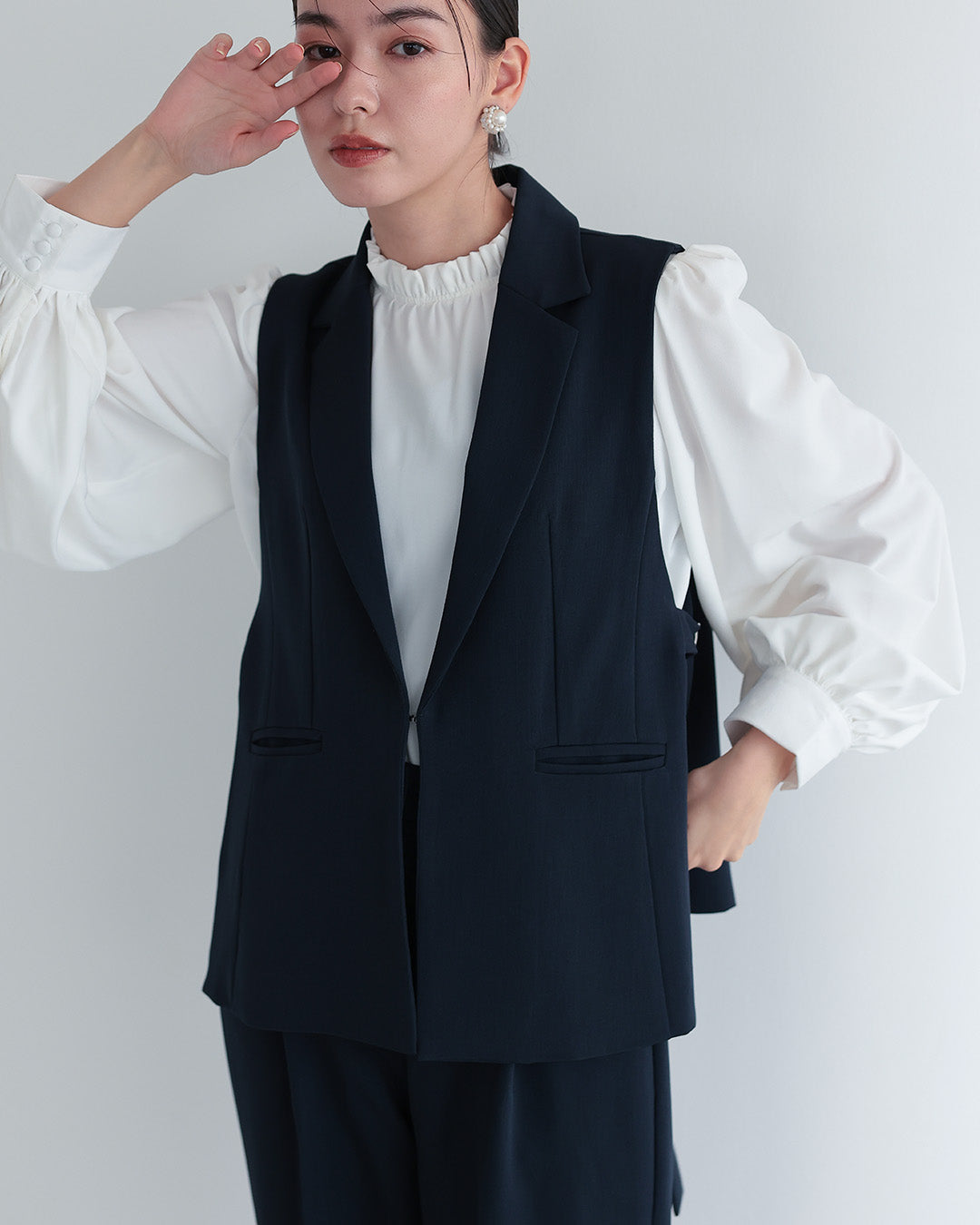 Placebo ] 【手洗いOK】サイドベルトジレセットアップスーツ3点セット