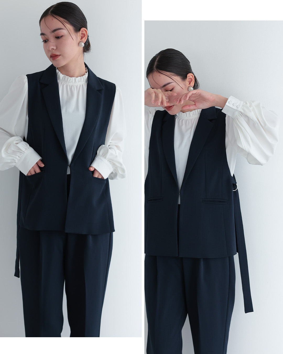 [ Placebo ] 【手洗いOK】サイドベルトジレセットアップスーツ3点セット  h125607 ネイビー