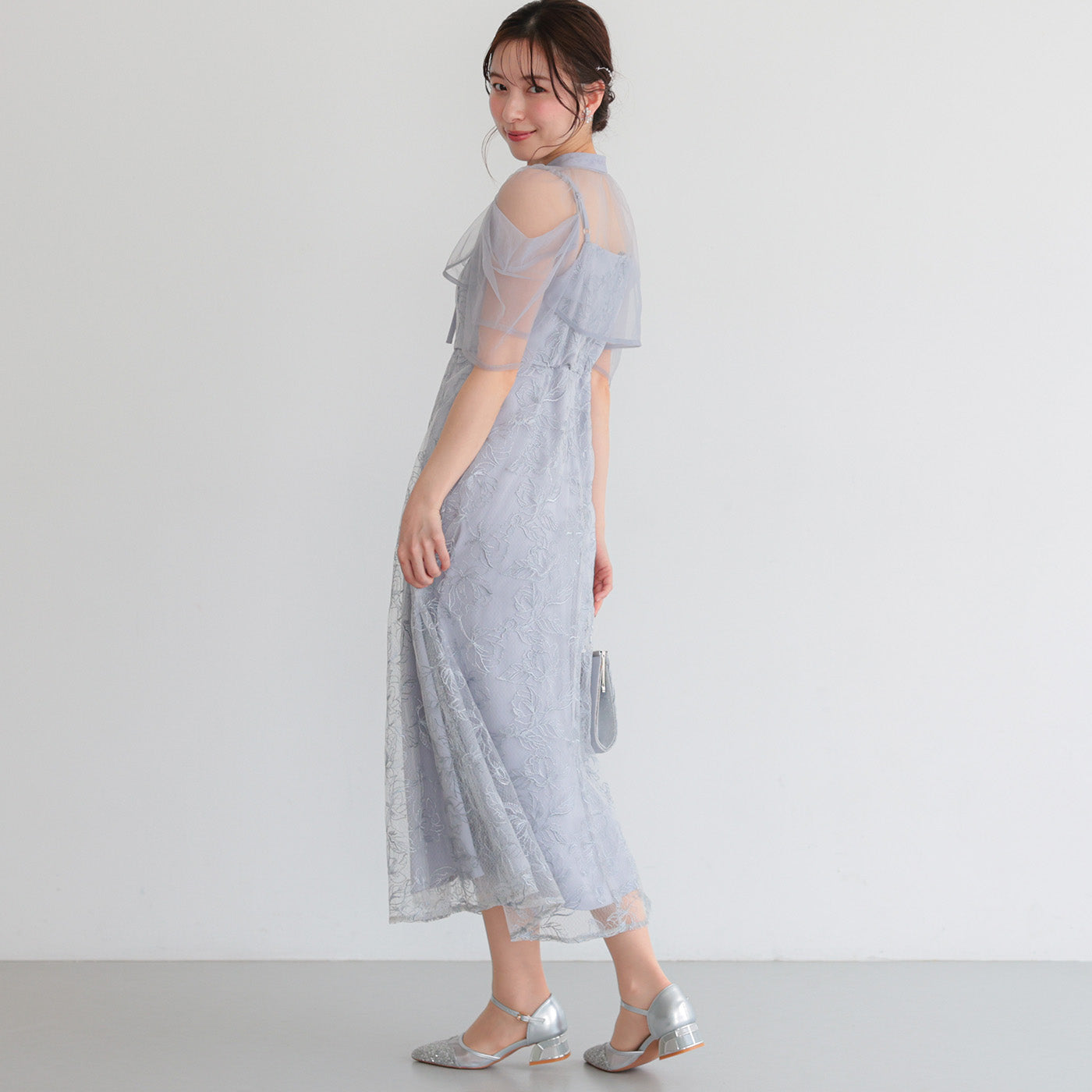 ボレロ付き2WAYシアーチュールフレアドレス　h326286 ライトブルー