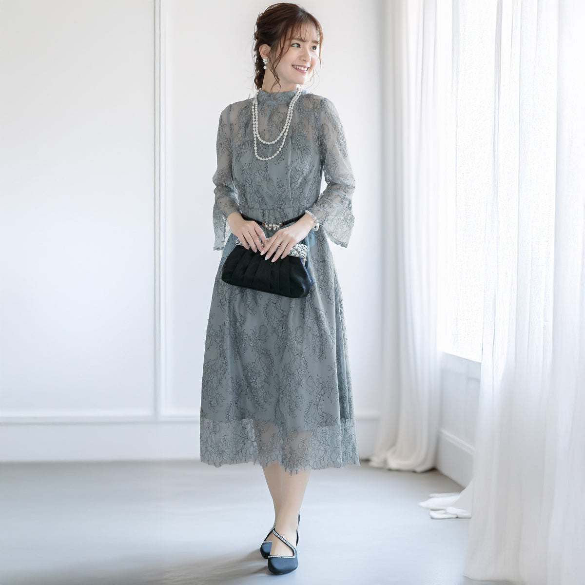 S ～ LL 】大きいサイズ 結婚式 二次会 袖あり人気 ドレス レース 